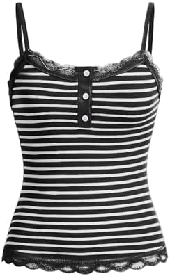 SOLY HUX Women's Y2k Lace Striped Cami Crop Tops Spaghetti Strap